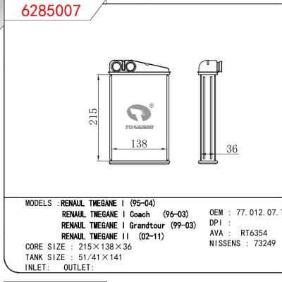 适用于雷诺MEGANE I 95-04/ I COACH 96-03/ I GRANDTOUR 99-03/ II 02-11暖风 OEM : 77.012.07.712