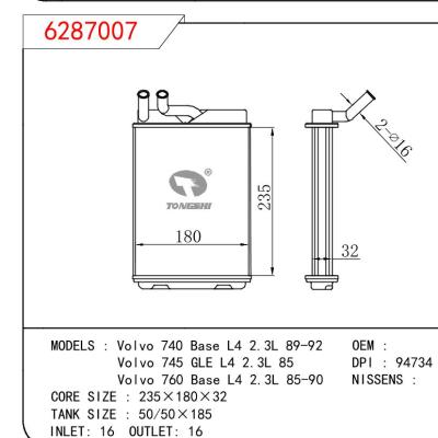 适用于沃尔沃 740 Base L4 2.3L 89-92/沃尔沃 745 GLE L4 2.3L 85/沃尔沃 760 Base L4 2.3L 85-90 暖风