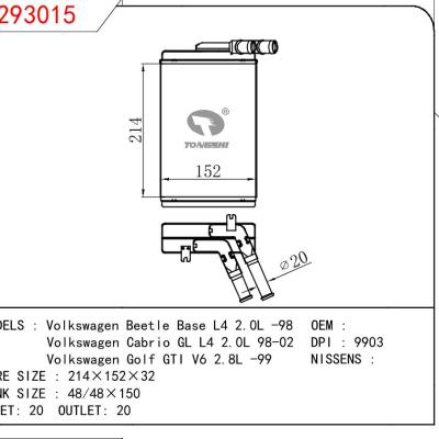 适用于VOLKSWAGEN Volkswagen Beetle Base L4 2.0L -98/Volkswagen Cabrio GL L4 2.0L 98-02/Volkswagen Golf GTI V6 2.8L -99